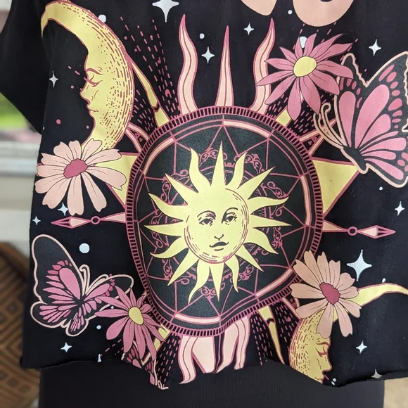 Cosmic Love M Graphic Boxy Crop Custom Cut Cropped Tank Top Hippie Celestial - Picture 4 of 10